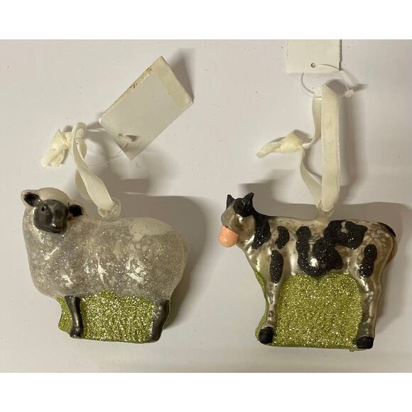 Beautiful Glass Cow and Sheep Holiday Ornaments. KK378 - Picture 1 of 3